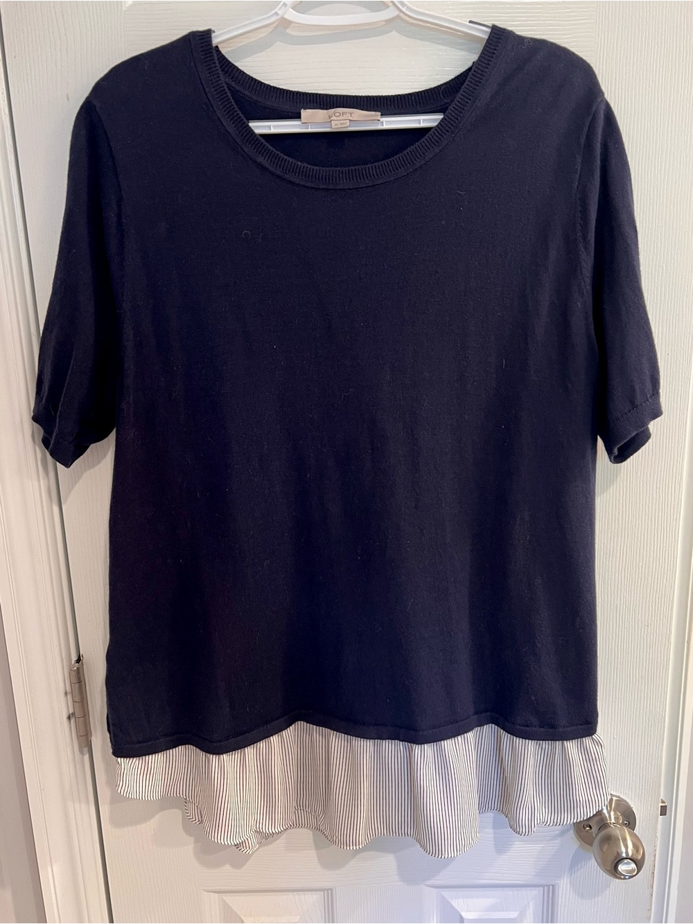 LOFT Black Tulip Back Sweater With Sheer Layered Hem